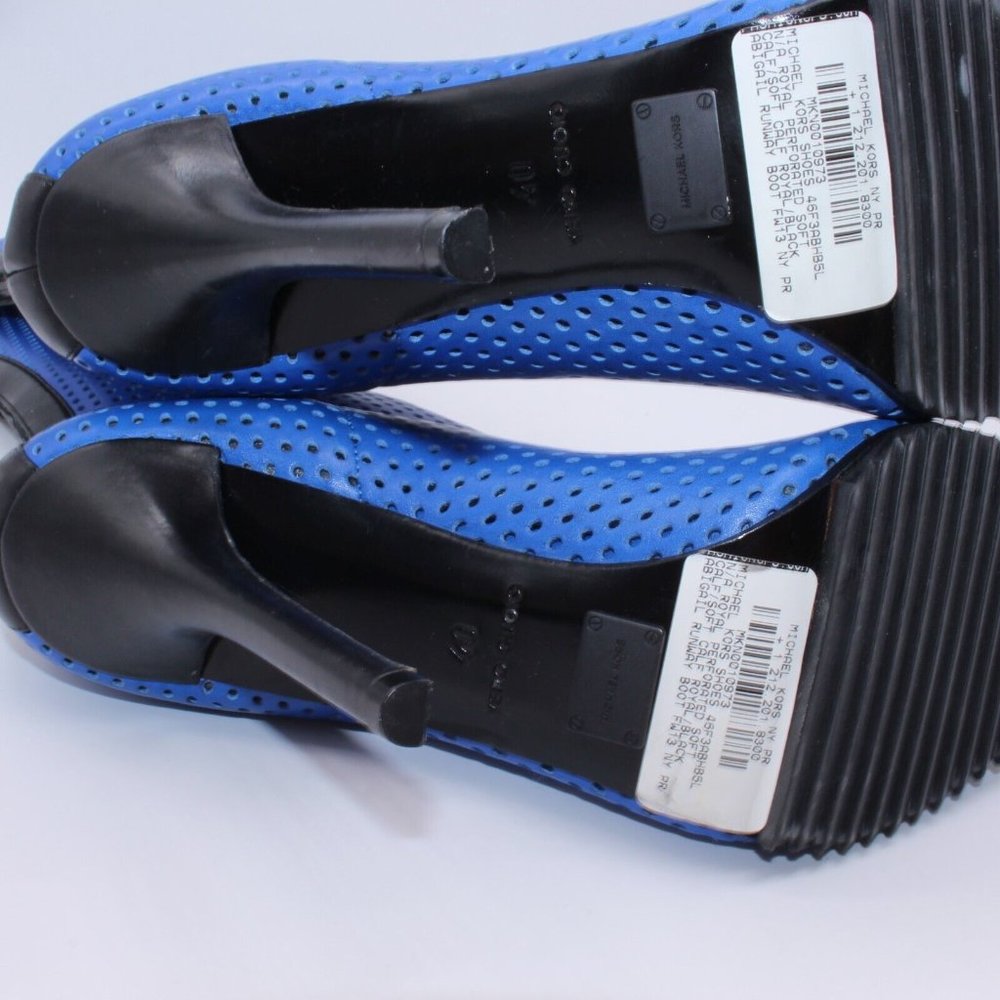 Michael Kors Perforated Leather Abigail Runway Boots Blue/Black Size 40 New - Picture 4 of 12
